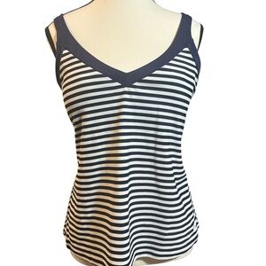 Nike Women's Navy and White Striped Swim Top